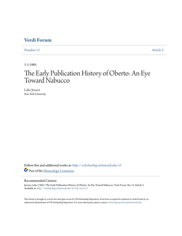 The Early Publication History of Oberto: an Eye Toward Nabucco," Verdi Forum: No