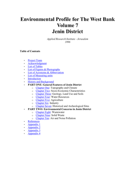 Environmental Profile for the West Bank Volume 7 Jenin District