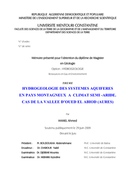 Universite Mentouri Constantine Hydrogeologie