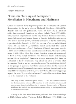 “From the Writings of Aubépine”: Metafiction in Hawthorne and Hoffmann