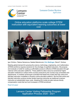 Lemann Center Newsletter - April 2020 View This Email in Your Browser