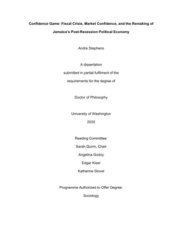 Fiscal Crisis, Market Confidence, and the Remaking of Jamaica's Post