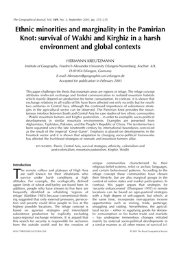 Ethnic Minorities and Marginality in the Pamirian Knot: Survival of Wakhi and Kirghiz in a Harsh Environment and Global Contexts