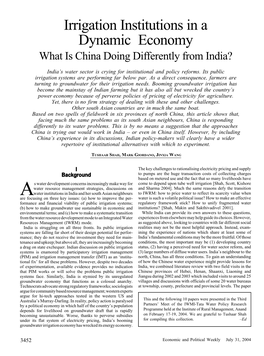 Irrigation Institutions in a Dynamic Economy What Is China Doing Differently from India?