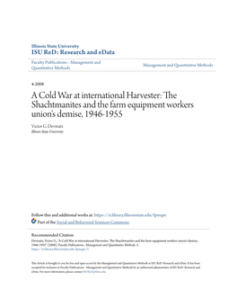 A Cold War at International Harvester: the Shachtmanites and the Farm Equipment Workers Union's Demise, 1946-1955 Victor G