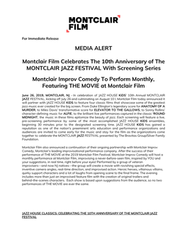 Montclair Film Celebrates the 10Th Anniversary of the MONTCLAIR JAZZ FESTIVAL with Screening Series