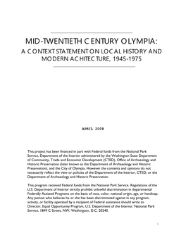 Mid-Twentieth Century Olympia: a Context Statement of Local History and Modern Architecture, 1945-1975