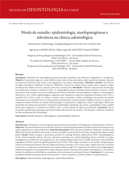 Pérola De Esmalte: Epidemiologia, Morfopatogênese E Relevância Na Clínica Odontológica