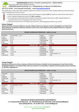 HARMONOGRAM ODBIORU ODPADÓW KOMUNALNYCH – GMINA ŚMIGEL Dane Firmy Odbierającej Odpady Komunalne: REMONDIS Sanitech Poznań Sp