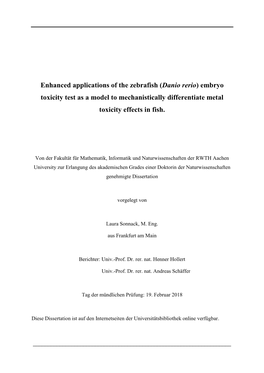 Danio Rerio) Embryo Toxicity Test As a Model to Mechanistically Differentiate Metal Toxicity Effects in Fish