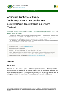 Arthrinium Bambusicola (Fungi, Sordariomycetes), a New Species from Schizostachyum Brachycladum in Northern Thailand