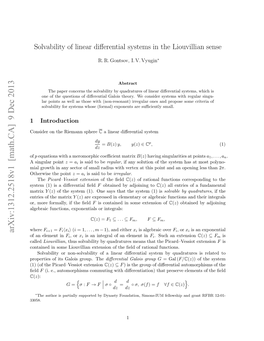 Solvability of Linear Differential Systems in the Liouvillian Sense