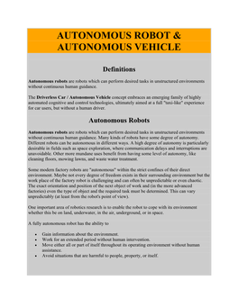 Autonomous Robot & Autonomous Vehicle