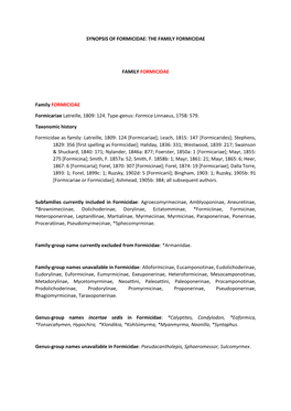 Synopsis of Formicidae: the Family Formicidae