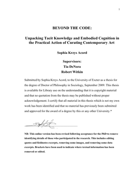BEYOND the CODE: Unpacking Tacit Knowledge and Embodied Cognition in the Practical Action of Curating Contemporary