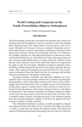 World Catalog and Conspectus on the Family Periscelididae (Diptera: Schizophora)