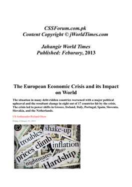 Feburary, 2013 the European Economic Crisis