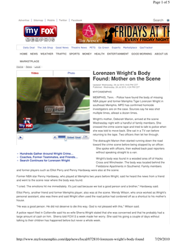 Lorenzen Wright's Body Found: Mother on the Scene