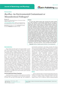 Bacillus: an Environmental Contaminant Or Misunderstood Pathogen?