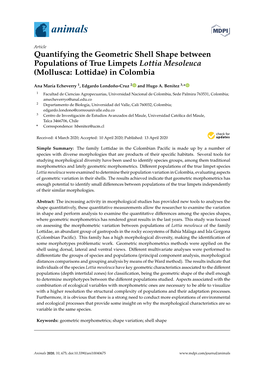 Quantifying the Geometric Shell Shape Between Populations of True Limpets Lottia Mesoleuca (Mollusca: Lottidae) in Colombia