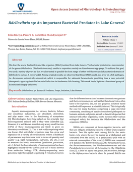 Jacquet S, Et Al. Bdellovibrio Sp: an Important Bacterial Predator in Lake Geneva?