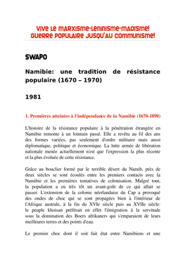 Namibie: Une Tradition De Résistance Populaire (1670 – 1970)