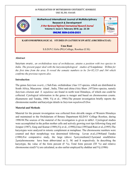 Abstract Satyrium Swartz., an Orchidoideae Taxa of Orchidaceae, Attains a Position with Two Species in India. the Present Paper