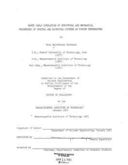 APR 1 5 1983 Archives MONTE CARLO SIMULATION of STRUCTURAL and MECHANICAL