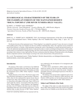 Eco-Biological Characteristics of the Flora in the Floodplain Forests of the Maintained Reserve “Dolna Topchiya” (The River Tundzha Hilly Valley)