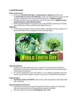 1. Earth Day 2020 Why in the News?