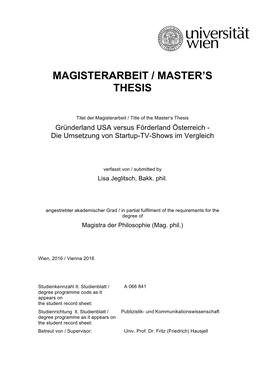 Magisterarbeit / Master's Thesis