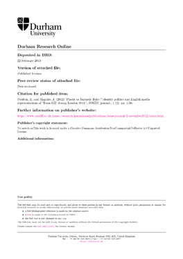 Identity Politics and English Media Representations of 'Team GB' During London 2012.', JOMEC Journal., 1 (2)