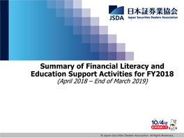 Financial Literacy and Education Support Activities Report (2019)