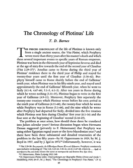 The Chronology of Plotinus' Life Barnes, T D Greek, Roman and Byzantine Studies; Spring 1976; 17, 1; Proquest Pg