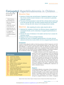 Conjugated Hyperbilirubinemia in Children David Brumbaugh, MD,* Education Gaps Cara Mack, MD* 1