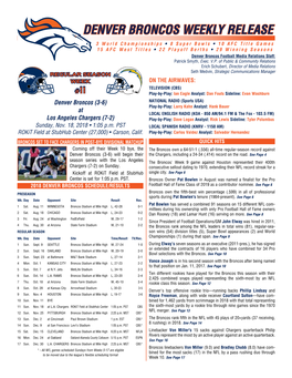 Denver Broncos Weekly Release (At Los Angeles Chargers, 11/18/18)