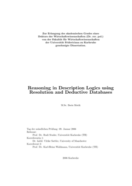 Reasoning in Description Logics Using Resolution and Deductive Databases