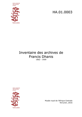 HA.01.0003 Inventaire Des Archives De Francis Dhanis