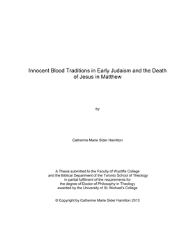 Innocent Blood Traditions in Early Judaism and the Death of Jesus in Matthew