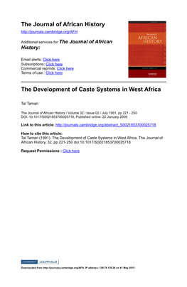 The Development of Caste Systems in West Africa