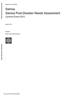 SAMOA Post-Disaster Needs Assessment Cyclone Evan 2012