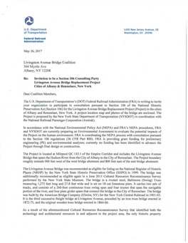 Re: Invitation to Be a Section 106 Consulting Party Livingston Avenue Bridge Replacement Project Cities of Albany & Rensselaer, New York