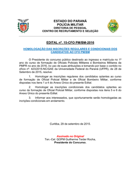 ESTADO DO PARANÁ POLÍCIA MILITAR EDITAL Nº. 15-CFO PM