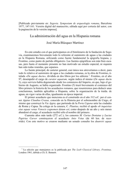 Pdf La Administración Del Agua En La Hispania Romana / José María Blázquez Martínez Leer Obra