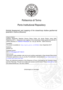 Assessment and Mapping of the Closed-Loop Shallow Geothermal Potential in Cerkno (Slovenia)