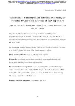 Evolution of Butterfly-Plant Networks Over Time, As Revealed by Bayesian