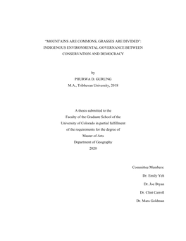 Mountains Are Commons, Grasses Are Divided”: Indigenous Environmental Governance Between Conservation and Democracy