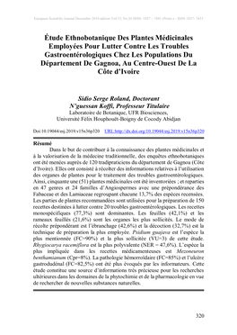 Étude Ethnobotanique Des Plantes Médicinales Employées Pour Lutter