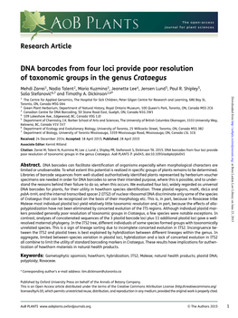 DNA Barcodes from Four Loci Provide Poor Resolution of Taxonomic Groups in the Genus Crataegus