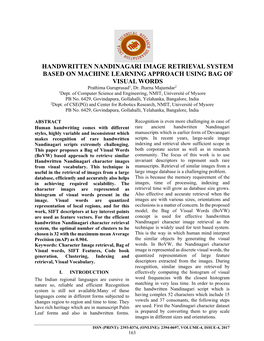 HANDWRITTEN NANDINAGARI IMAGE RETRIEVAL SYSTEM BASED on MACHINE LEARNING APPROACH USING BAG of VISUAL WORDS Prathima Guruprasad1, Dr